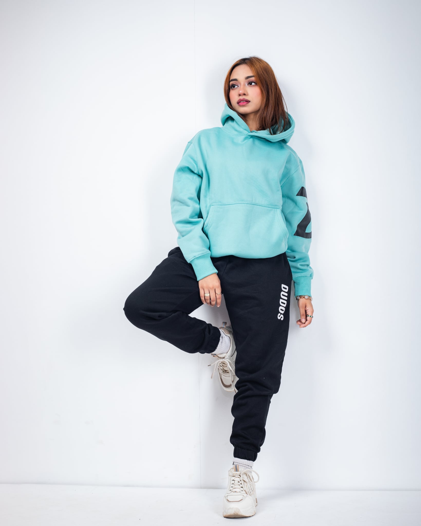 WOMEN'S OVERSIZED PASTEL TEAL HOODIE