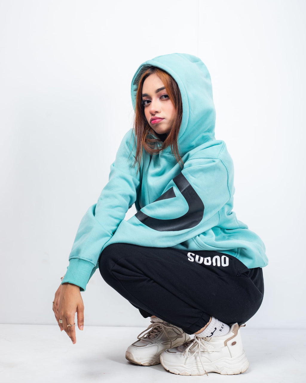 WOMEN'S OVERSIZED PASTEL TEAL HOODIE