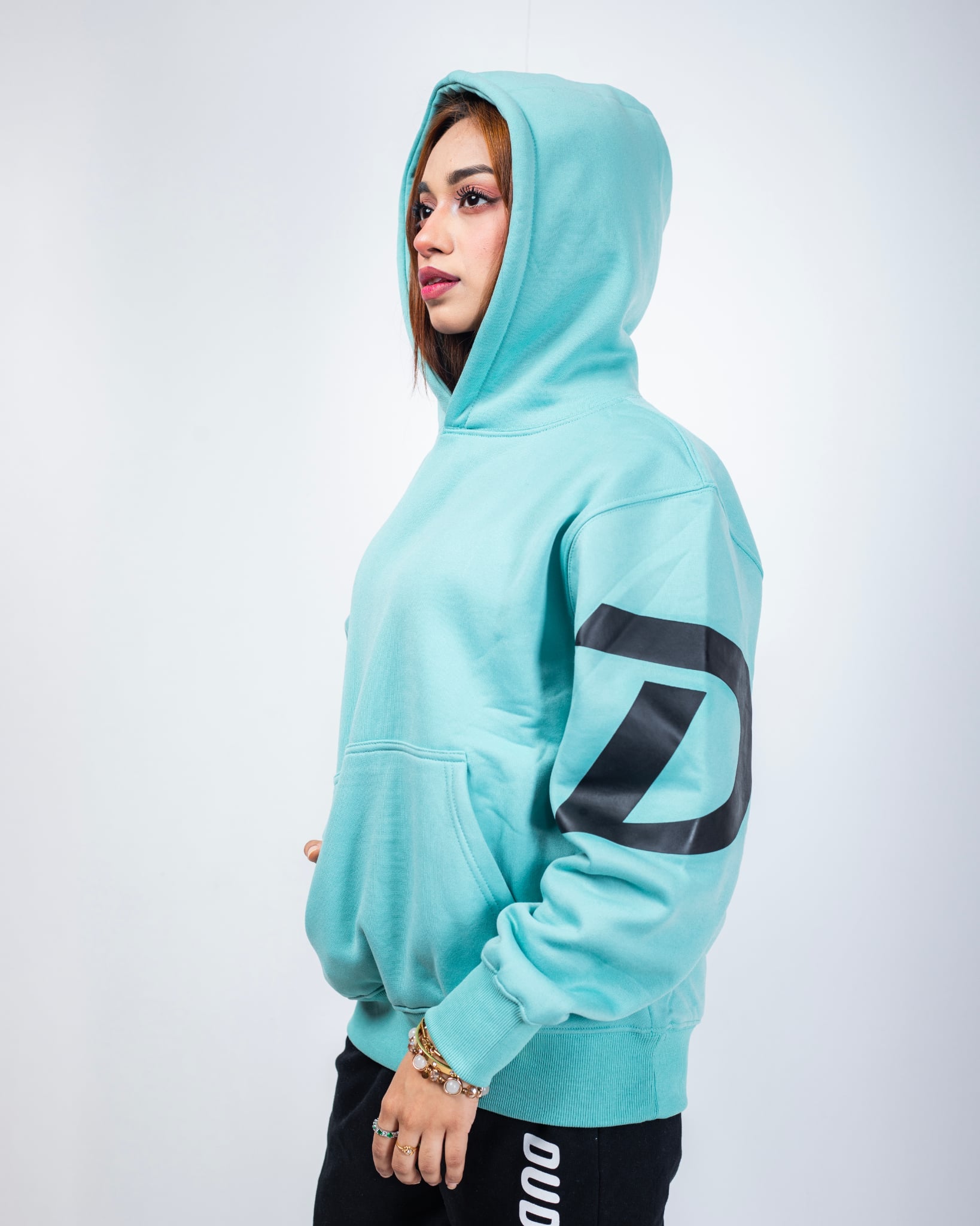 WOMEN'S OVERSIZED PASTEL TEAL HOODIE